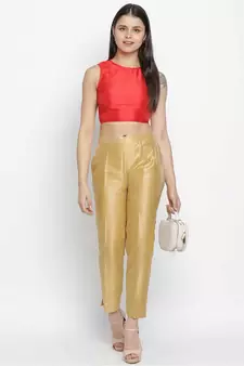 solid red Dupion silk women crop top