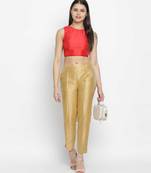 solid red Dupion silk women crop top