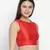 solid red Dupion silk women crop top
