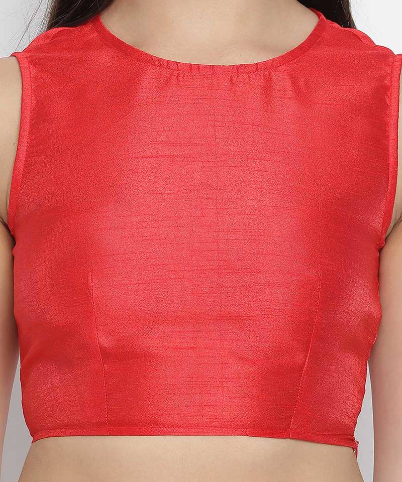 solid red Dupion silk women crop top
