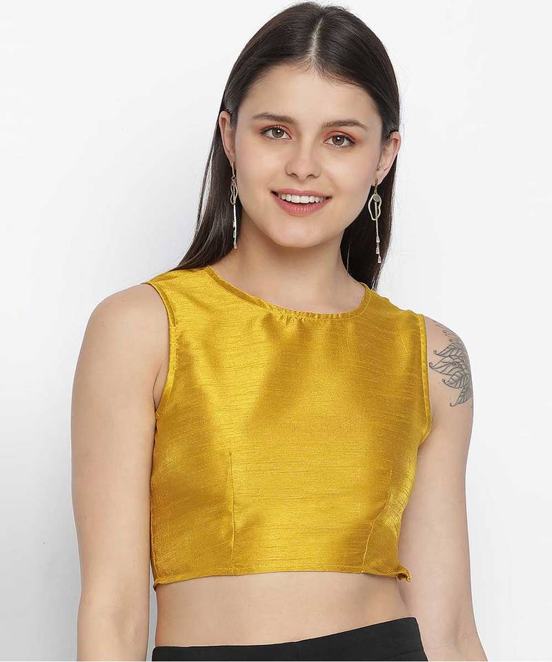 Shinner mustard Dupion silk women crop top