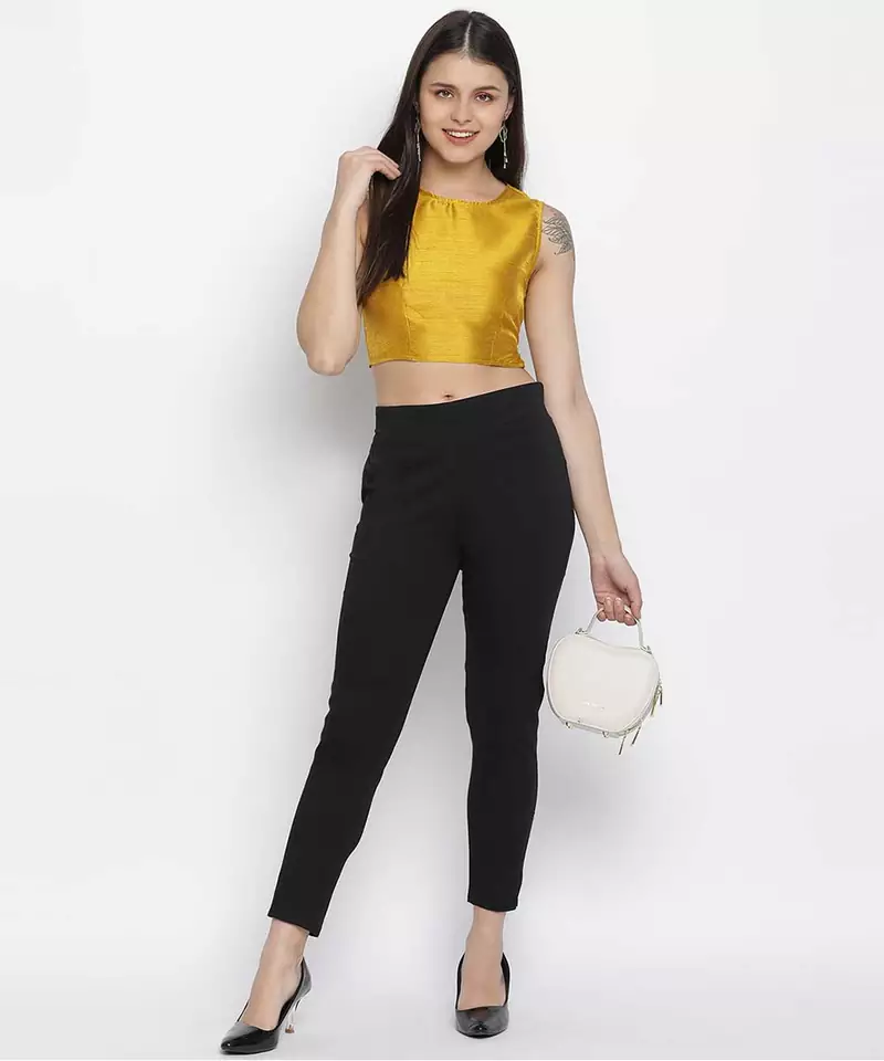 Shinner mustard Dupion silk women crop top