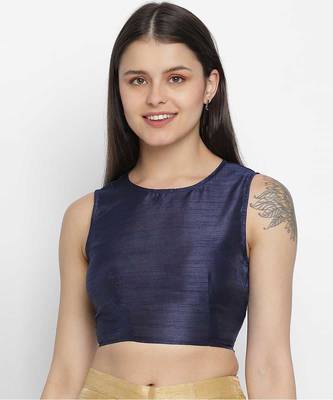 Vansic Navy blue Dupion silk women crop top 2