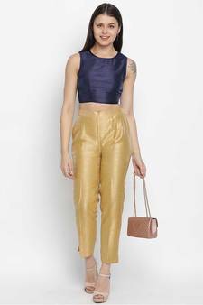 Vansic Navy blue Dupion silk women crop top