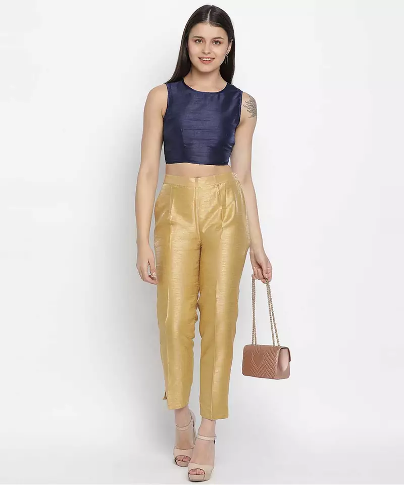 Vansic Navy blue Dupion silk women crop top