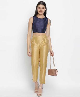 Vansic Navy blue Dupion silk women crop top 1