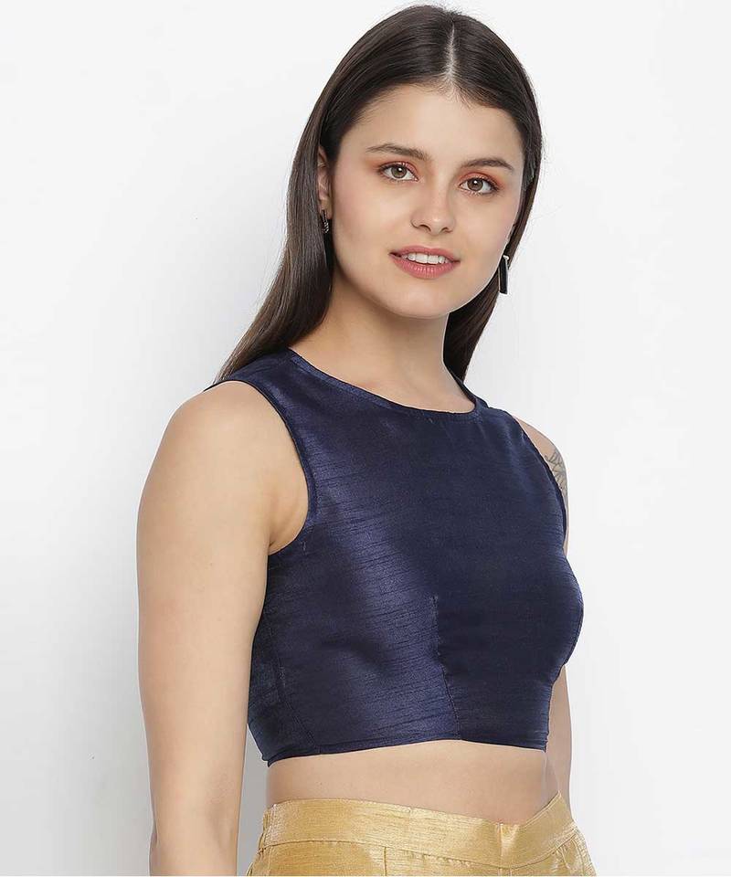 Vansic Navy blue Dupion silk women crop top
