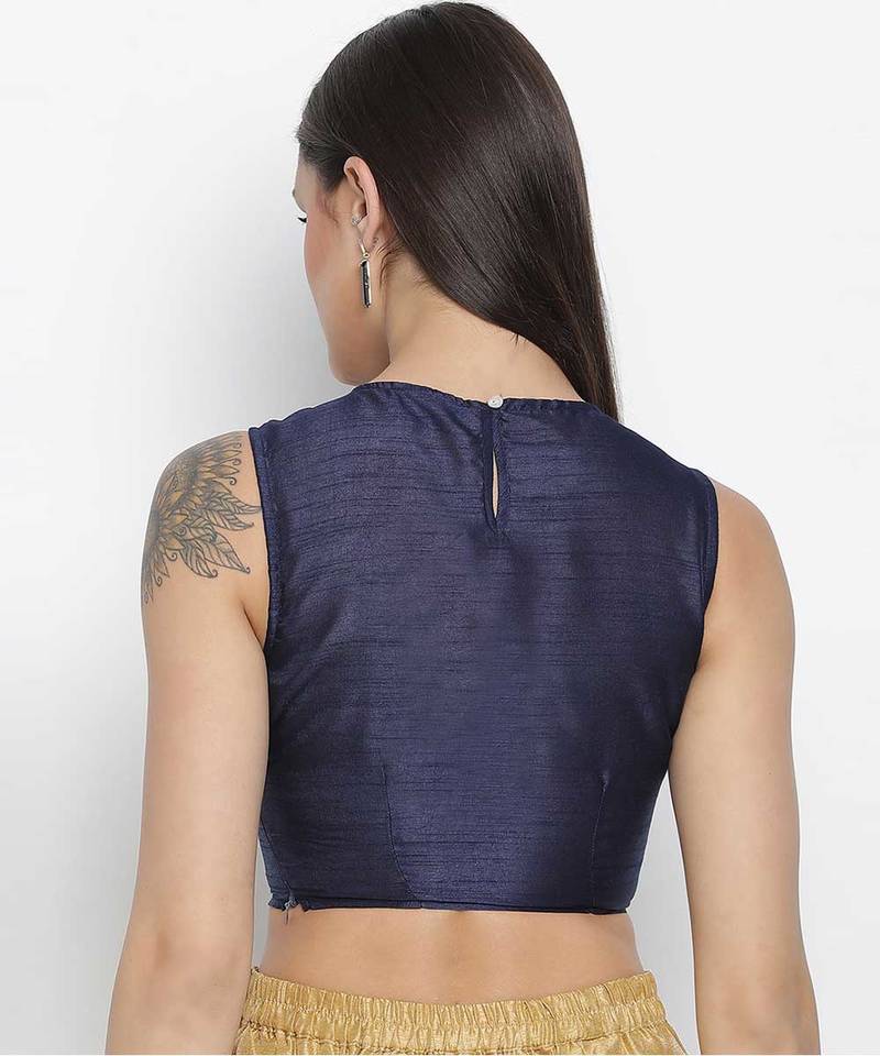 Vansic Navy blue Dupion silk women crop top
