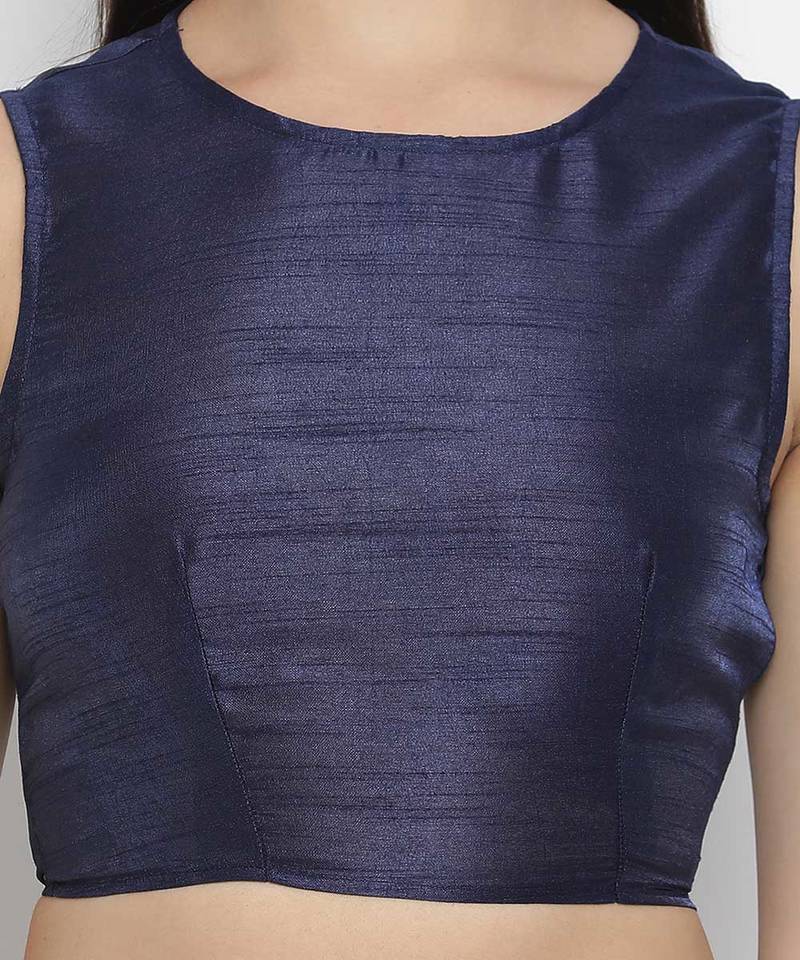 Vansic Navy blue Dupion silk women crop top