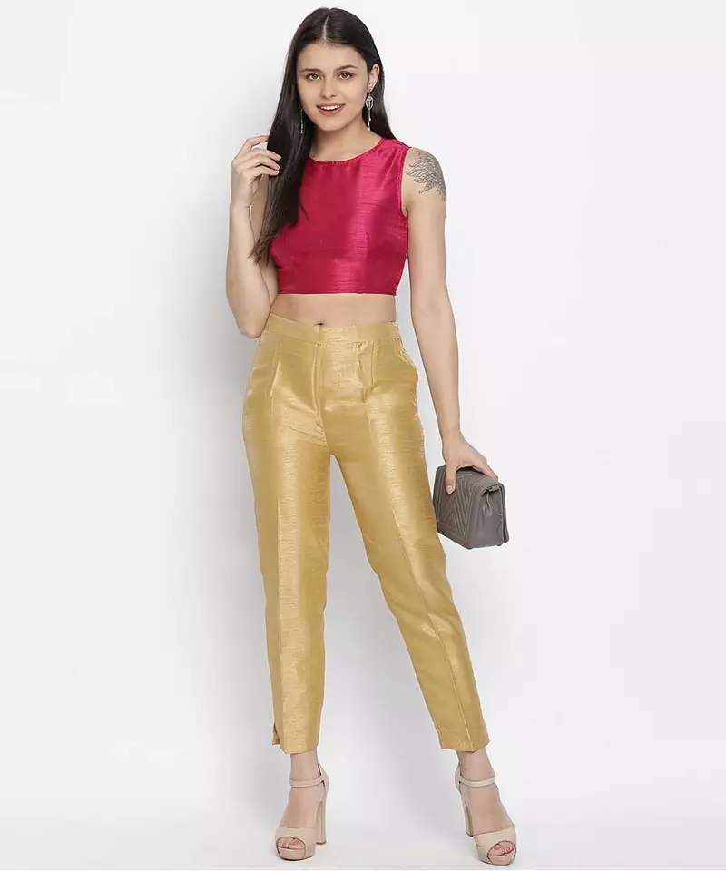Elegant pink Dupion silk women crop top