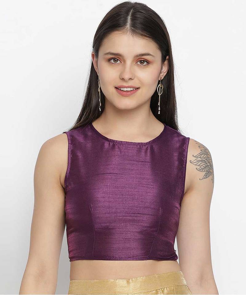 Tasor purple Dupion silk women crop top