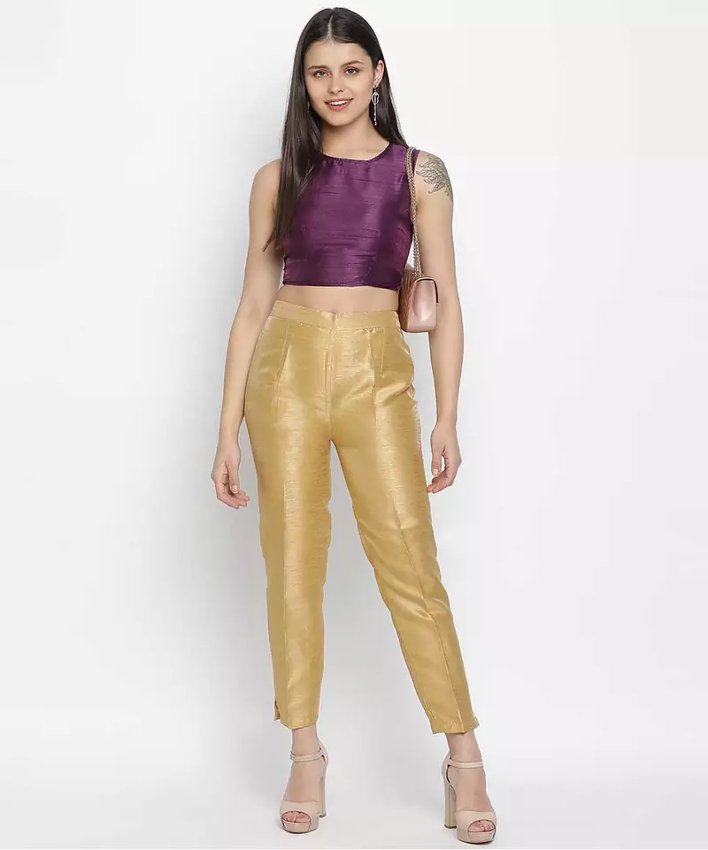 Tasor purple Dupion silk women crop top