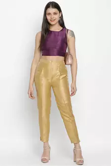 Tasor purple Dupion silk women crop top