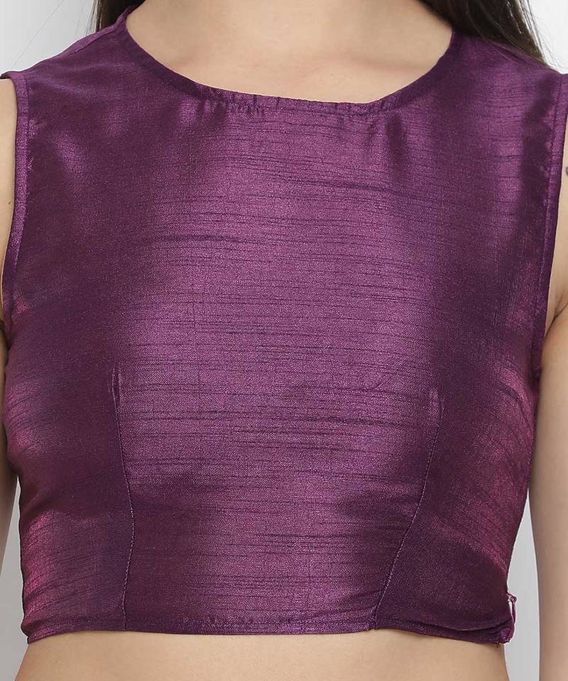 Tasor purple Dupion silk women crop top
