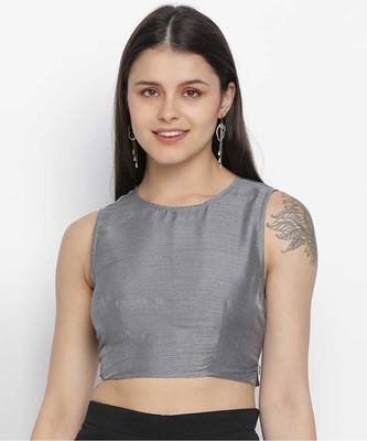 Kason grey Dupion silk women crop top 2