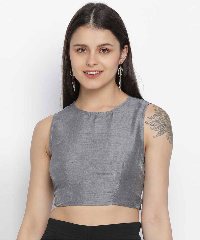 Kason grey Dupion silk women crop top