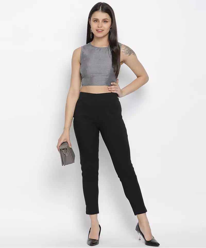 Kason grey Dupion silk women crop top