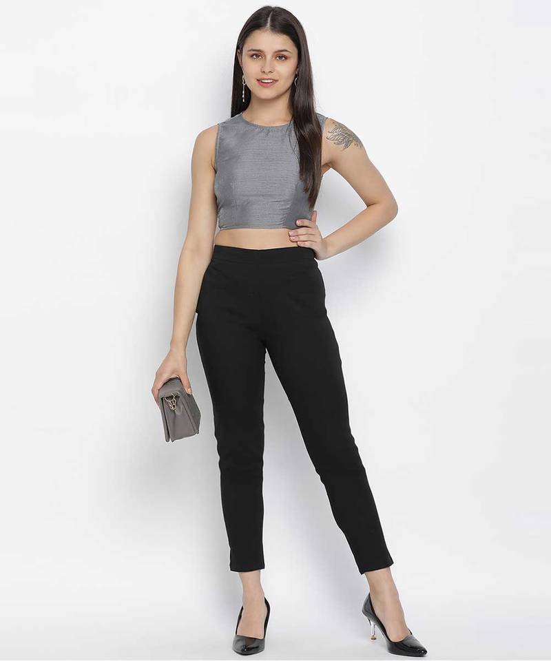 Kason grey Dupion silk women crop top