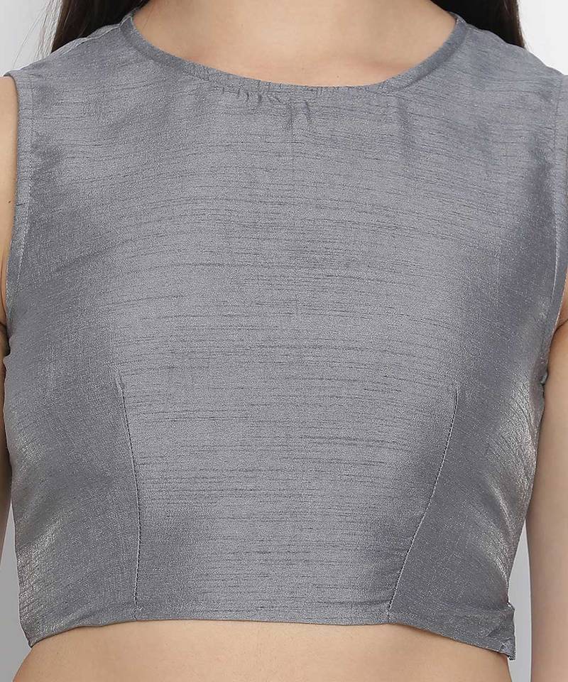 Kason grey Dupion silk women crop top