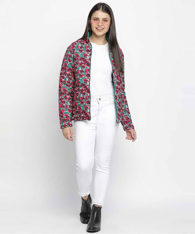Sweetheart floralratic reversible quilted women jacket