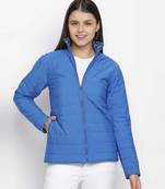 Doozy blue floral print reversible quilted women jacket