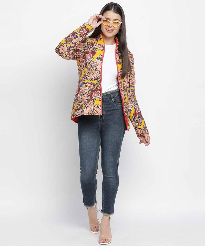 Venus abstract print reversible quilted women jacket