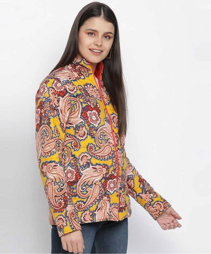 Venus abstract print reversible quilted women jacket