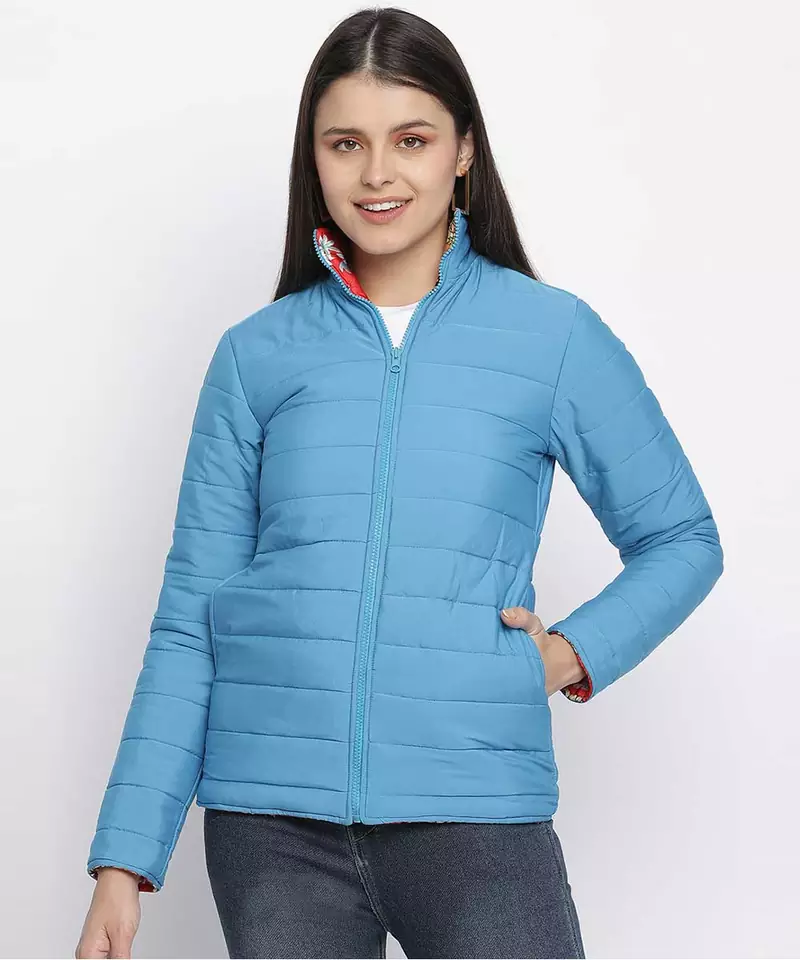 Beautus red floral print reversible quilted women jacket