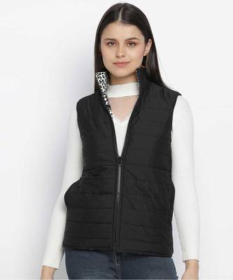 Grooving black animal print reversible quilted women jacket 1