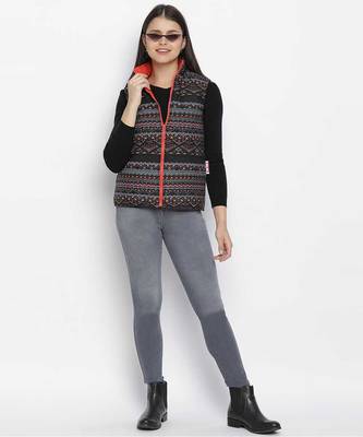 Larking symmetrical print  reversible quilted women jacket 2