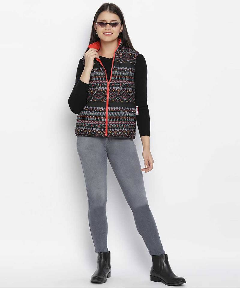 Larking symmetrical print  reversible quilted women jacket