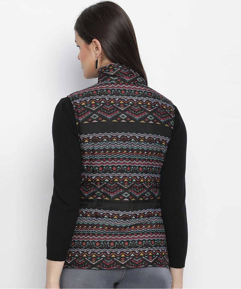 Larking symmetrical print  reversible quilted women jacket