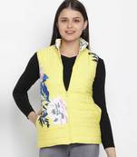 Lemony tropical print reversible quilted women jacket