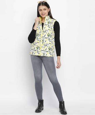 Lemony tropical print reversible quilted women jacket 2