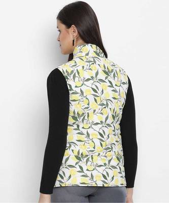 Lemony tropical print reversible quilted women jacket 4