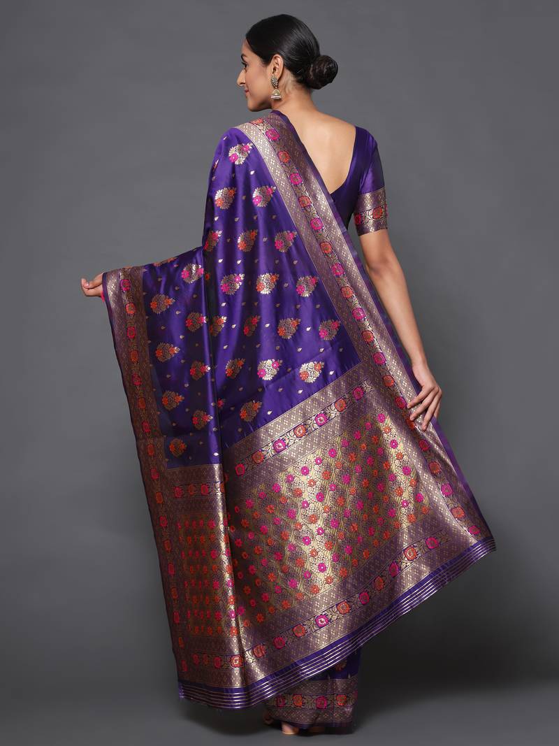 Glemora Purple Designer Ethnic Wear Silk Blend  Traditional Saree