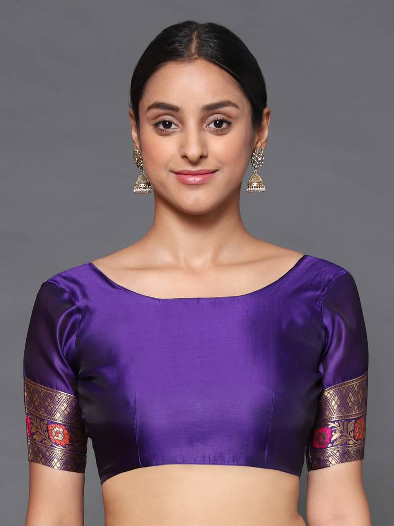 Glemora Purple Designer Ethnic Wear Silk Blend  Traditional Saree