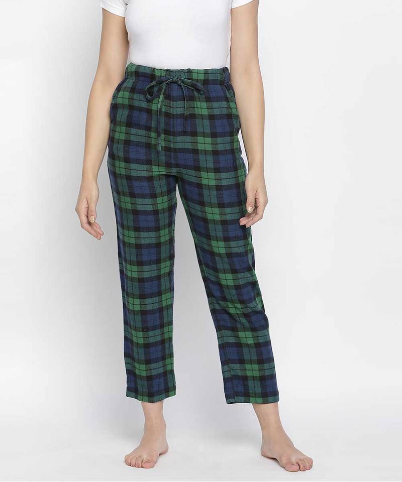 Soft green brush check women nightwear pajama