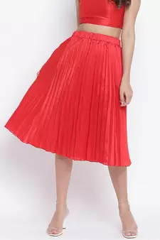 Hearted red pleated women skirt