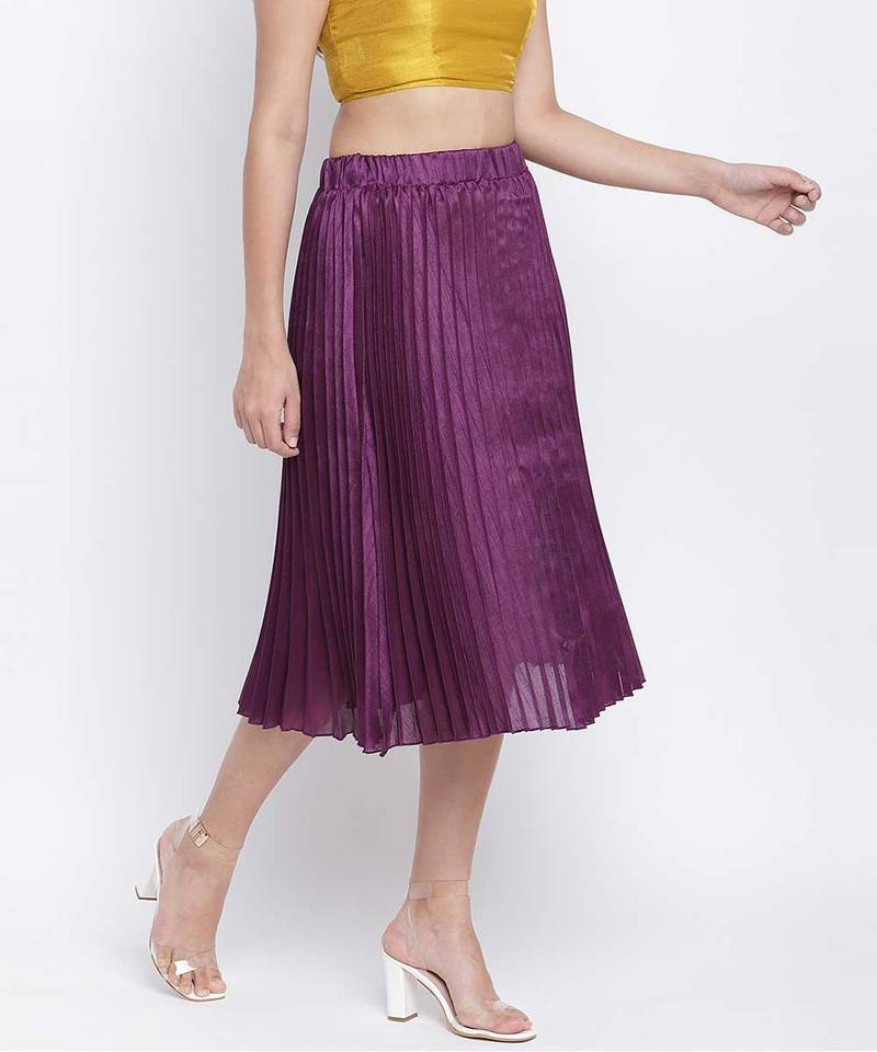 Bamber purple pleated women skirt