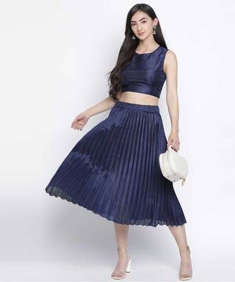 Staple navy blue women pleated skirt 2