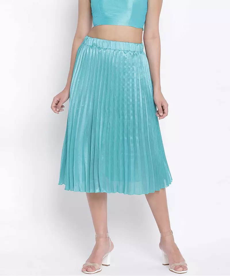Cold turq pleated women skirt