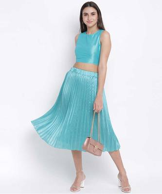 Cold turq pleated women skirt 2