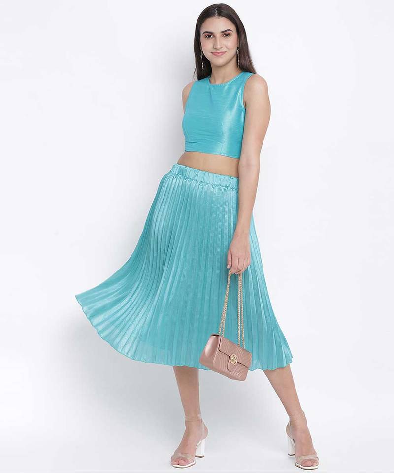 Cold turq pleated women skirt