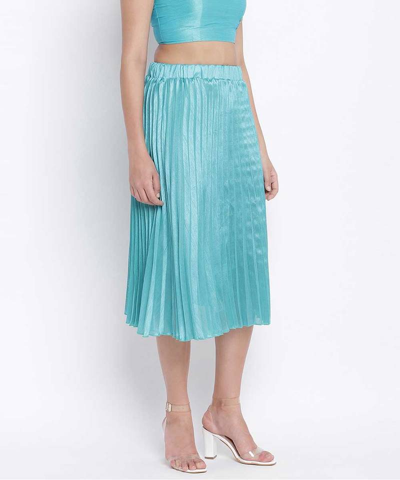 Cold turq pleated women skirt