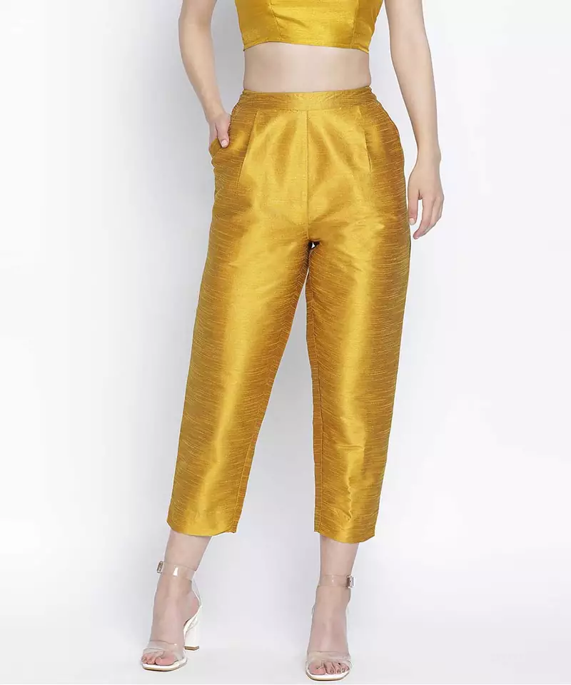 Mustard dasher Dupion silk  women pant