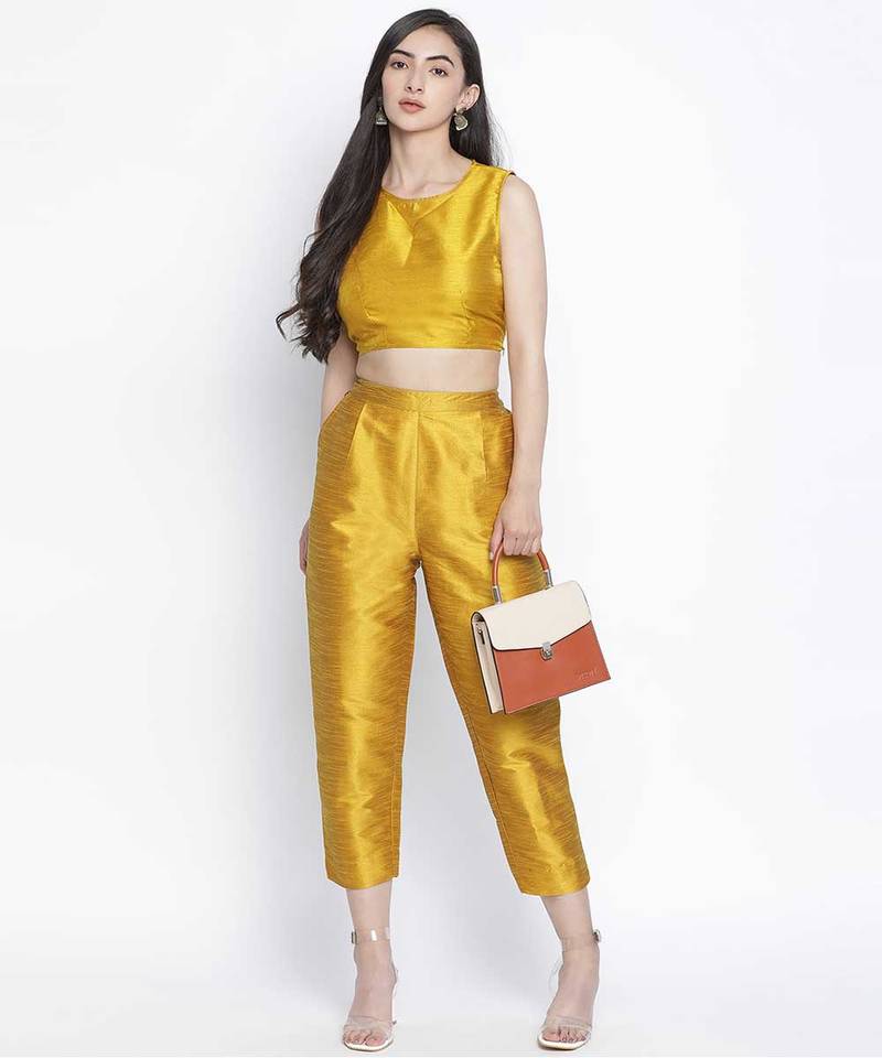 Mustard dasher Dupion silk  women pant