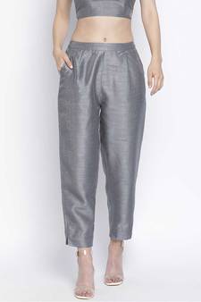 Soild grey Dupion silk women pant