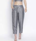 Soild grey Dupion silk women pant