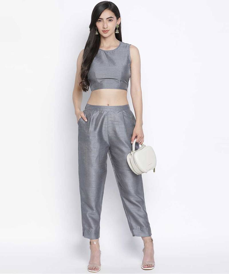 Soild grey Dupion silk women pant
